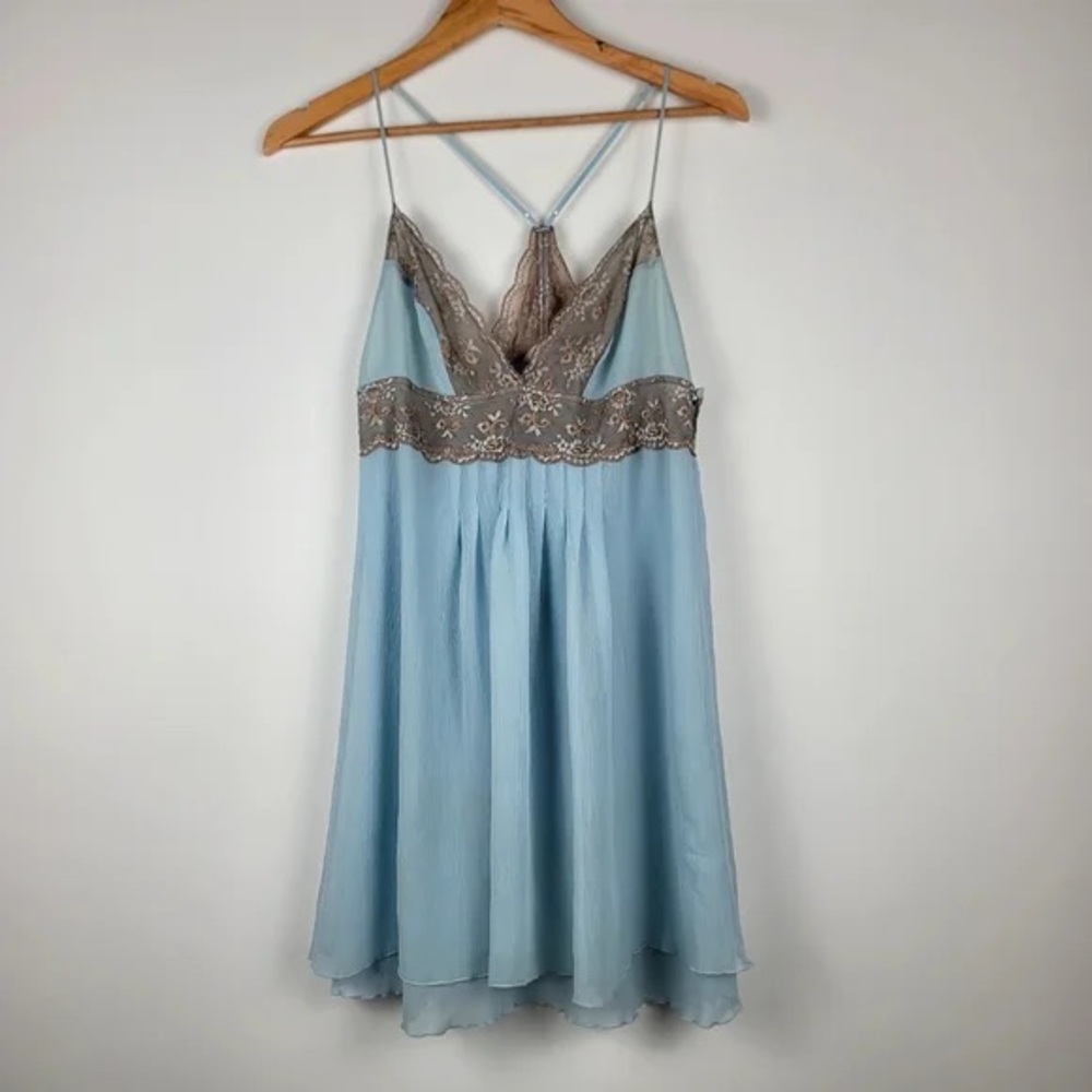 Victoria Secret Light Blue Nightie with Lace Accents - Size Medium
